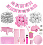 Pembe Beyaz 24 Kişilik Full Doğum Günü Seti