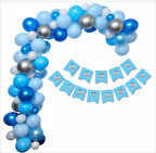 Lacivert, Mavi, Gümüş Balon-Banner Seti