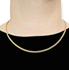 Gold-Hasır-Yassı Yüksek Kalite Paslanmaz Çelik Kolye 60 cm