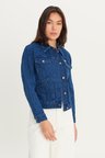 %100 Pamuk Regular Fit Normal Kesim Desenli Mavi Denim Jean Ceket