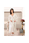 Kadın Ekru Saten Gecelik & Sabahlık 5192
