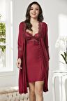 Pierre Cardin 6'lı Penye Gecelik Sabahlık Takım Çeyiz Seti 5325 - Bordo