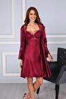 Pierre Cardin 6'lı Saten Gecelik Sabahlık Takım Çeyiz Seti 6325 - Bordo