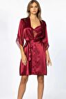 Pierre Cardin Saten Dantelli Gecelik ve Sabahlık Takımı 4240 - Bordo