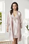 Pierre Cardin Saten Dantelli Gecelik ve Sabahlık Takımı 4280 - Pudra