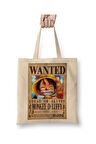 One Piece Wanted Luffy Beyaz Bez Çanta Uzun Saplı Alışveriş Çantası Plaj Çantası