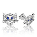 925 Ayar Gümüş Kedi Çivili Küpe EA1160077 (944944)