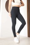 Kadın Lacivert Yüksek Bel Toparlayıcı Spor Tayt - Esnek Polyester Spandex Fitness Yoga Taytı