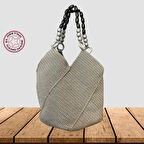 Uretti - ASLI 5776 - El Yapımı Makrome İp Gri Omuz Çantası