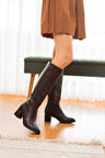 Mindy Kahverengi Deri Topuklu (5 cm Topuklu ) Yanı Fermuarlı Günlük Kullanım Çizme