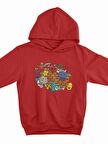 Grafiti Baskılı Tasarım 3 İplik Kalın Kırmızı  Sweatshirt Hoodie 