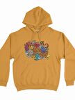 Grafiti Baskılı Tasarım 3 İplik Kalın Sarı  Sweatshirt Hoodie 