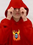 Monster Canavar Eye Baskılı Tasarım 3 İplik Kalın Kırmızı Sweatshirt Hoodie 