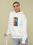 Surrealist Selfie Baskılı Tasarım 3 İplik Kalın Beyaz Sweatshirt Hoodie 