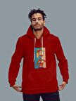 Surrealist Selfie Baskılı Tasarım 3 İplik Kalın Kırmızı Sweatshirt Hoodie 
