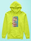 Surrealist Selfie Baskılı Tasarım 3 İplik Kalın Neon Sarı Sweatshirt Hoodie 