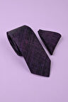 Retro Desen Mor Kravat & Mendil