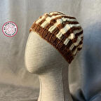 Uretti - Kadir 7704 - El Örgüsü Şeritli Yün Kadın Bere - Kahverengi