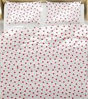 Lastikli Çarşaflı Tek Kişilik Nevresim Takımı Kalp Desen