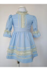 Kız Çocuk Vintage Mavi Fistolu Elbise 0-5 Yaş