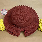 Uretti - Sabriye 2438 - El Yapımı Rafya İp  Fiyonklu Şapka - Bordo