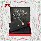 Hediye Seti Kadın Siyah Penye Şal Kolye Cüzdan (Kapak Notumuz Örnektir.)