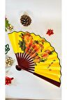 - Kaliteli Kumaş Ve Bambu Çiçek Desenli Şık Japon Yelpaze Lüks Özel Tasarım