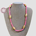 Uretti - Mehtap 4435 - El Yapımı Tahta Boncuk Detaylı Pembe Kolye