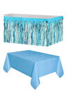 Plastik Mavi Masa Örtüsü - Mavi Metalize Masa Eteği Püskülü