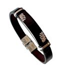 Siyah Çelik-Deri Kombinli Kararmaz Paslanmaz Desenli Erkek Bileklik 22cm