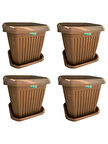 Demet Home 4 Adet Plastik 72 Litre Kare Büyük Boy Bahçe Balkon Salon Çiçek Yada Ağaç Saksı 53*53*49 cm Tabaklı