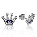 925 Ayar Gümüş Nazarlı Kraliçe Tacı Çivili Küpe EA1160113 (944944)