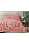 Sevim Tivoli %100 Pamuk Jakarlı & Saten Çift Kişilik Nevresim Takımı - Pudra Pembesi - 200x220 Cm