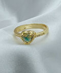 Yeni Sezon Paslanmaz Çelik Altın Kaplama Su Yeşili Taş'lı Yüzük