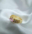 Yeni Sezon Vip Seri Paslanmaz Çelik Altın Kaplama Pembe Taş'lı Yüzük