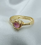 Yeni Sezon Vip Seri Paslanmaz Çelik Altın Kaplama Pembe Taş'lı Kalp'li Yüzük