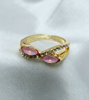 Yeni Sezon Paslanmaz Çelik Altın Kaplama Pembe Taş'lı Yüzük