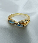 Yeni Sezon Paslanmaz Çelik Altın Kaplama Mavi Taş'lı Yüzük