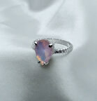 Yeni Sezon Paslanmaz Çelik Gümüş Kaplama Damla Model Pembe Taş'lı Yüzük