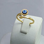 Yeni Sezon Vip Seri Paslanmaz Çelik Altın Kaplama Nazar'lı Taş'lı Yüzük