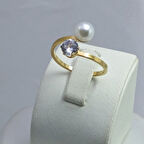 Yeni Sezon Vip Seri Paslanmaz Çelik Altın Kaplama Inci'li Taş'lı Yüzük