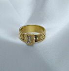 Yeni Sezon Vip Seri Paslanmaz Çelik Altın Kaplama Taş'lı Alyans Yüzük