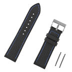 Siyah Mavi Dikişli Floter Hakiki Deri Spor Saat Kordonu Kayış 22mm