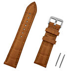 Açık Kahverengi Taba Dikişli Kroko Hakiki Deri Saat Kordonu Kayış 22mm