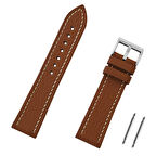 22mm Açık kahverengi Taba Beyaz Dikişli Floter Hakiki Deri Spor Saat Kordonu Kayış