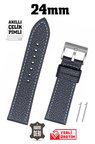 24mm Lacivert Floter Spor Hakiki Deri Saat Kordonu Kayış Akıllı Pimli