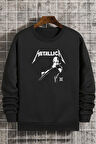 Uyguntarz Unisex Metalica Baskılı Bisiklet Yaka Sweatshirt