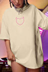 Uyguntarz Unisex Şeytan Kalp Baskılı Oversize Tshirt