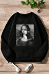 Uyguntarz Unisex Mona Lisa Baskılı Bisiklet Yaka Sweatshirt