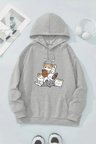 Meow Tatlı Kediler Baskılı Oversize Sweatshirt